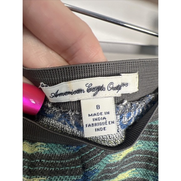 American Eagle Aztec Print Boho Embroidered Cotton Skirt Women's Size 8 - Picture 3 of 7